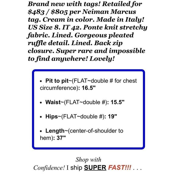 Piazza Sempione Sz 8 Cream Pleated Ruffle Ponte Knit Sheath Dress IT 42  NWT NEW - Picture 12 of 12